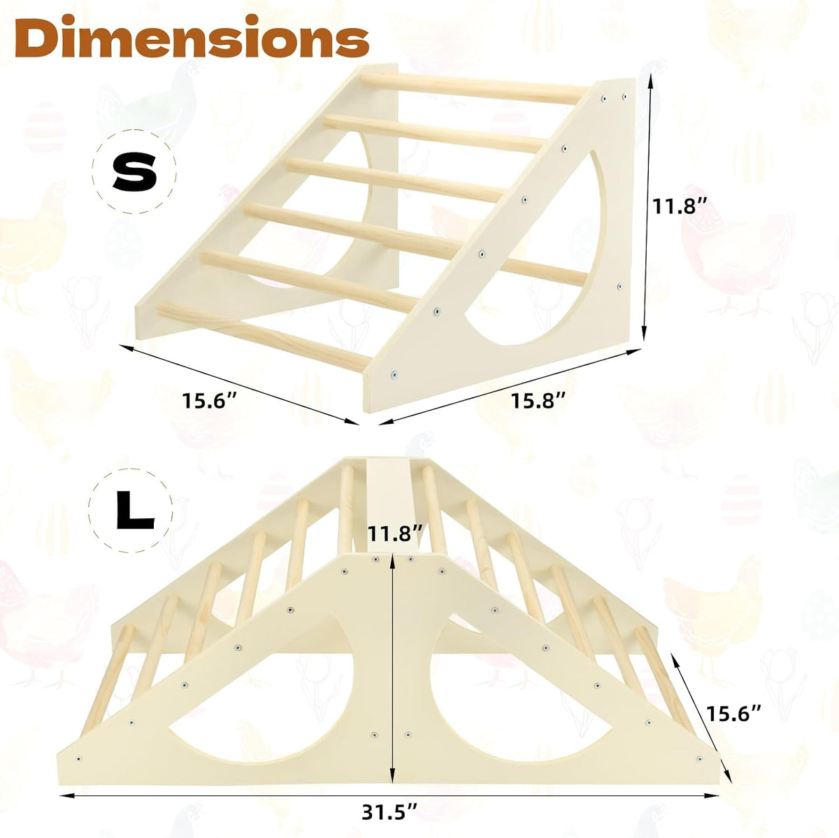 Chicken Roosting Bar Solid Wood Roosting Ladder Poultry Perch Stand Jungle Gym for Backyards Chicken Coops Farms Chicken Toy for Chicks Hens Roosters Large Birds Parrots Macaws S