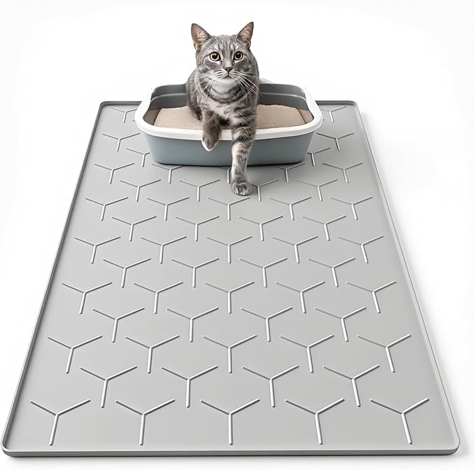 Cat Mat for Litter Box, Large 34" X 22" Cat Litter Mat, Waterproof Silicone Pad by Garoopion