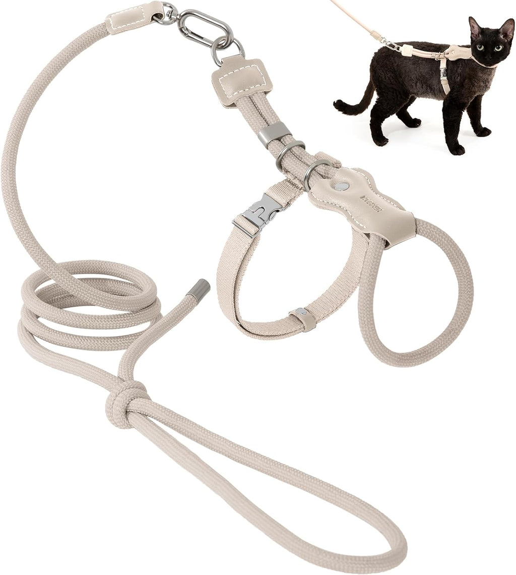 ETIAL Premium Adjustable Escape-Proof Cat Harness & Leash Set with Leather Sliding Back, 4.3ft Nylon Rope, Cross-Strap, Heavy-Duty Buckles for Secure Walking (Hibiscus Purple, Back Length 3.5”-4.7”)
