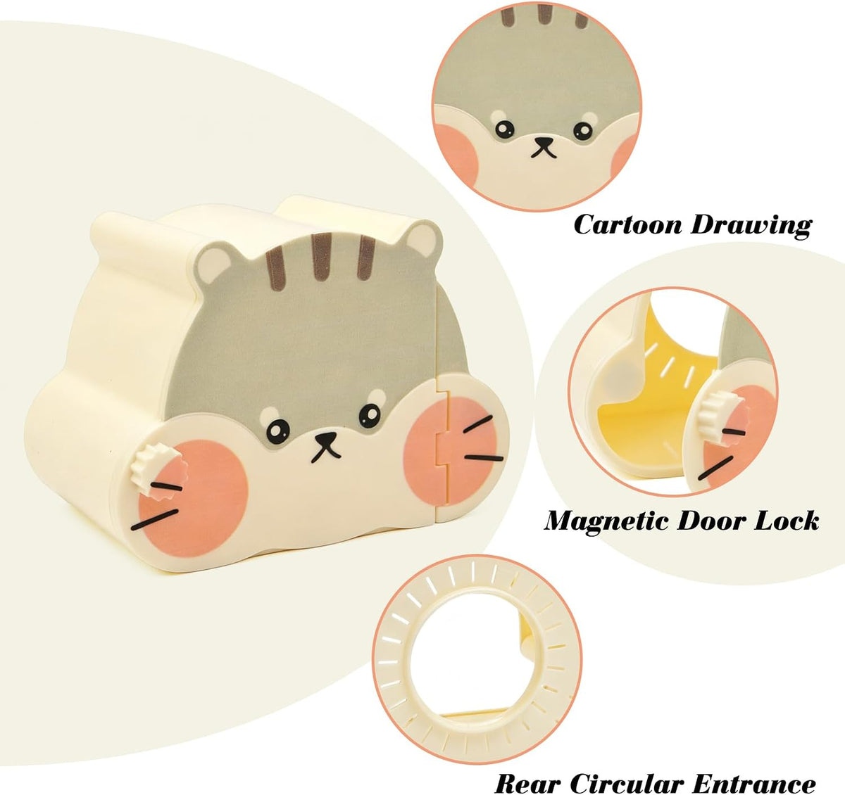 Magnetic Hamster Hideout with Clear Viewing Lid, Mount Hamster House for Syrian Hamsters, Dwarf Hamsters, Gerbils,Mice, Small Animal Hideaway Hut for Acrylic & Wire Cages,Yellow Bear4319-2
