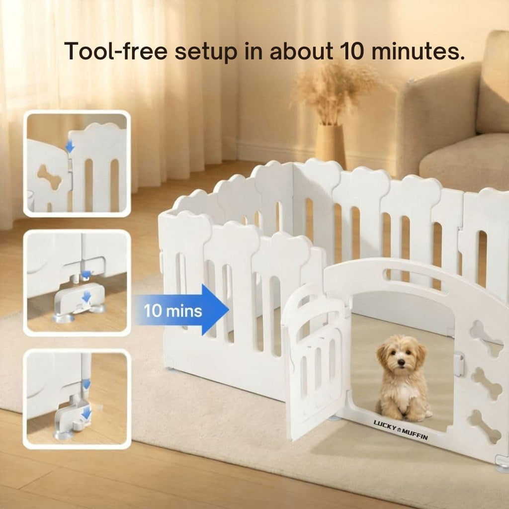 Dog Playpen with Divider & Washable Floor Pad, 6-Panel Indoor Puppy Playpen for Small Dogs & Puppies, 24" Tall Premium HDPE Panels, 60"x30"x24", Tool-Free Setup (White)