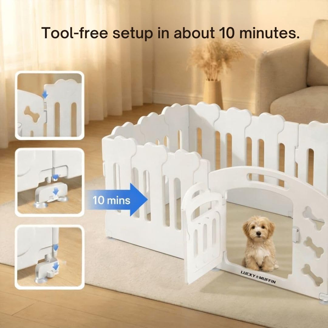 Dog Playpen with Divider & Washable Floor Pad, 6-Panel Indoor Puppy Playpen for Small Dogs & Puppies, 24" Tall Premium HDPE Panels, 60"x30"x24", Tool-Free Setup (White)