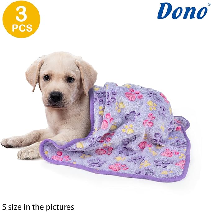 Dono 1 Pack 3 Dog Blankets for Small Dogs, Soft Fluffy Paw Print Pattern Fleece - Image 2