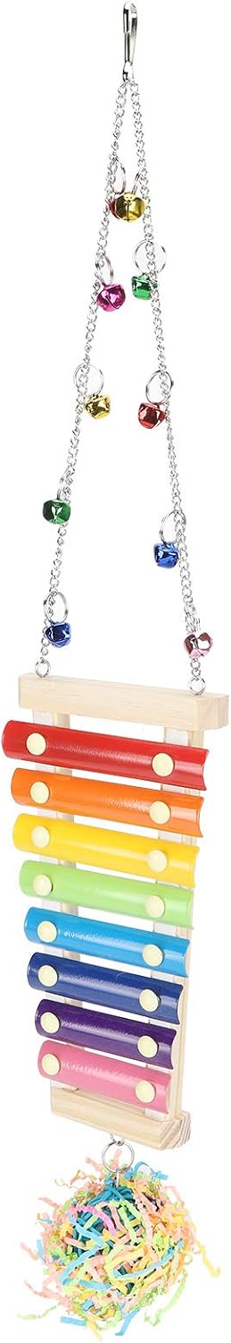 Zerodis Chicken Xylophone Toy,Hens Parrots Hanging Wooden Pecking Xylophone with Bell Coop Chicken Pecking Toys Chicken Swing Ladder Toys