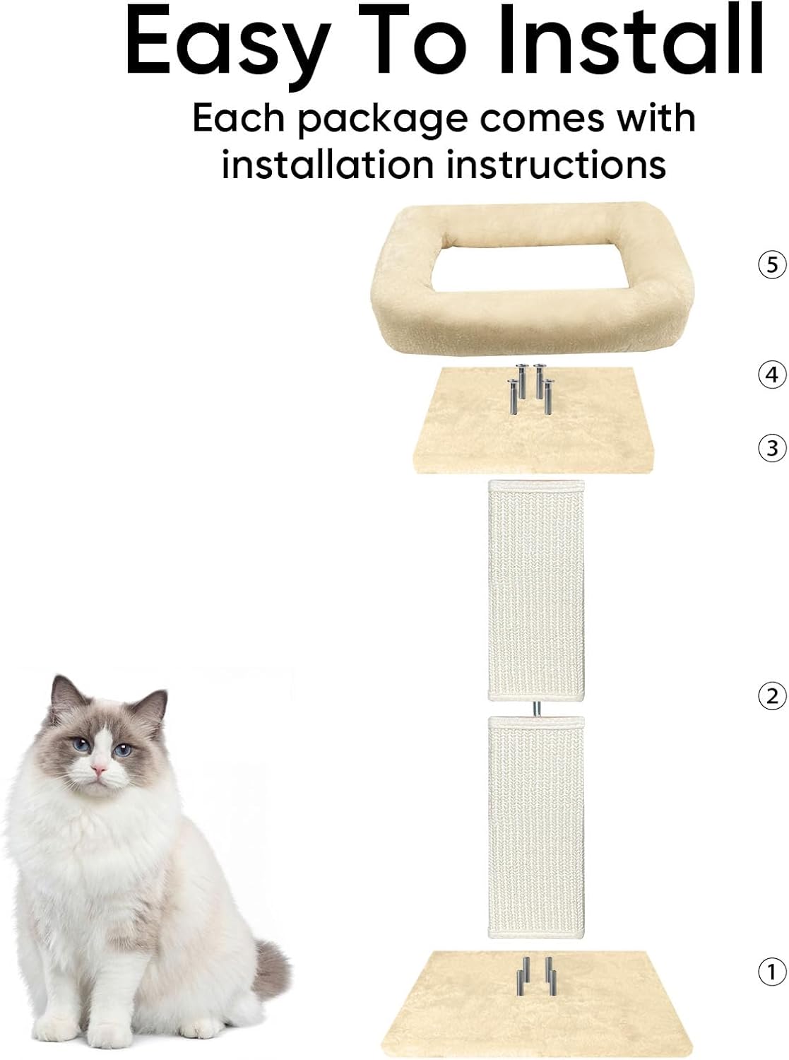 Cat Scratching Post with Plush Perch for Indoor Cats, 32 Inch, Beige