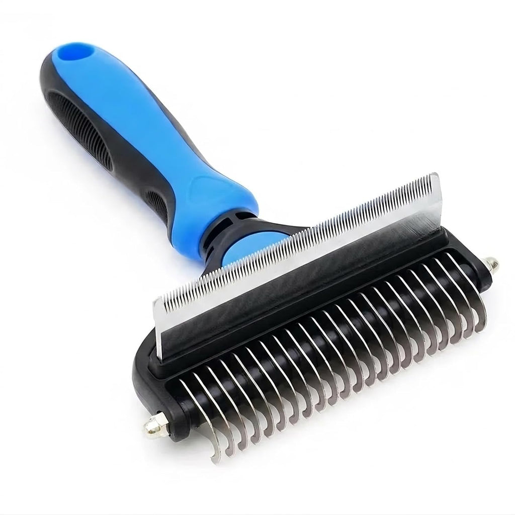 Double-Sided Dematting Rake for Dogs and Cats, Stainless Steel Undercoat Deshedding Comb for Medium and Long Hair