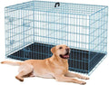 48-Inch Folding Metal Dog Crate for Medium, and Large Breeds – Double-Door Kennel with Divider, Removable Tray, and Carry Handle – Ideal for Indoor and Outdoor - Blue
