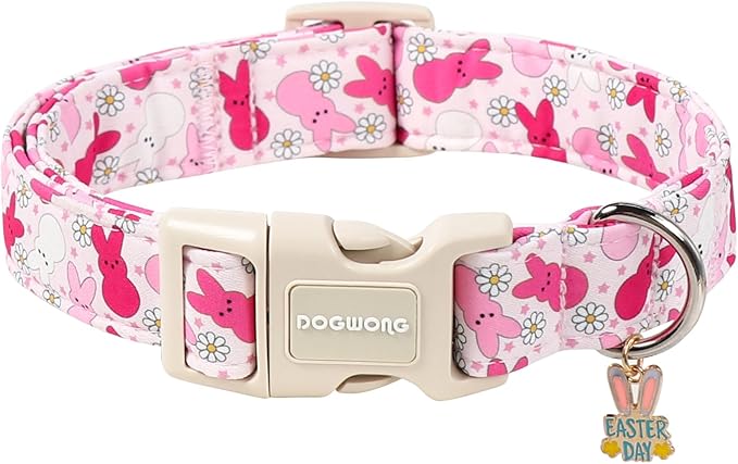 DOGWONG Easter Dog Collar, Cute Pink Easter Bunny Pet Collar Durable Holiday by DOGWONG