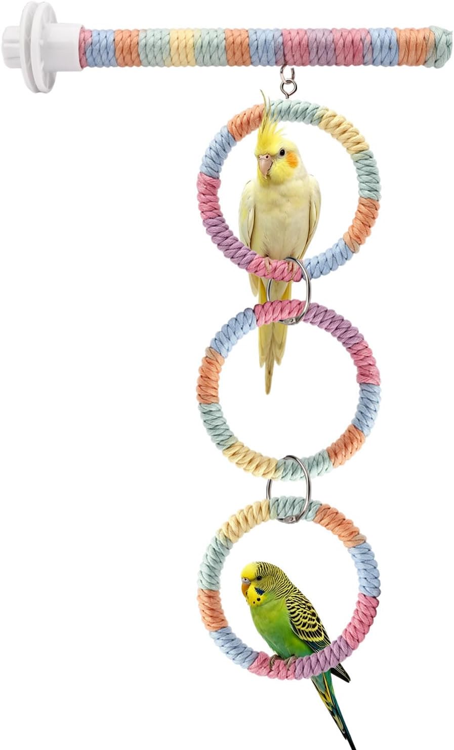 Litewoo 3-Ring Bird Swing Parrot Perch Colorful Cotton Rope Chew Climbe Toy