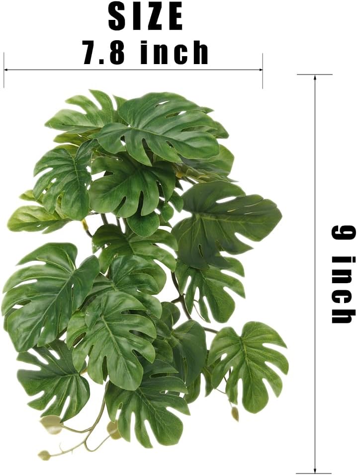 2Pack Reptile Plants for Terrarium, Fake Monstera with Suction Cups