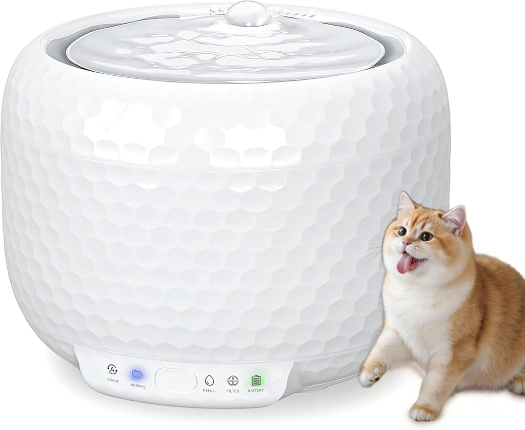 Wireless Cat Water Fountain with 5000mAh Rechargeable Battery, 1.8L/60ozCordless Pet Water Fountain with Ultra Quiet Pump, 2 Flow Modes Automatic Drinking Fountain for Cats & Small Dogs
