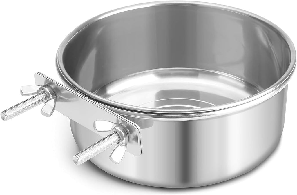 Bird Cage Feeder, Bird Feeder for Cage, 2 Pcs 10oz Stainless Steel Food Water Bowls with Clamp, Hanging Coop Cups for Parrot Cockatiel Hamster Rabbit Rat Small Animals