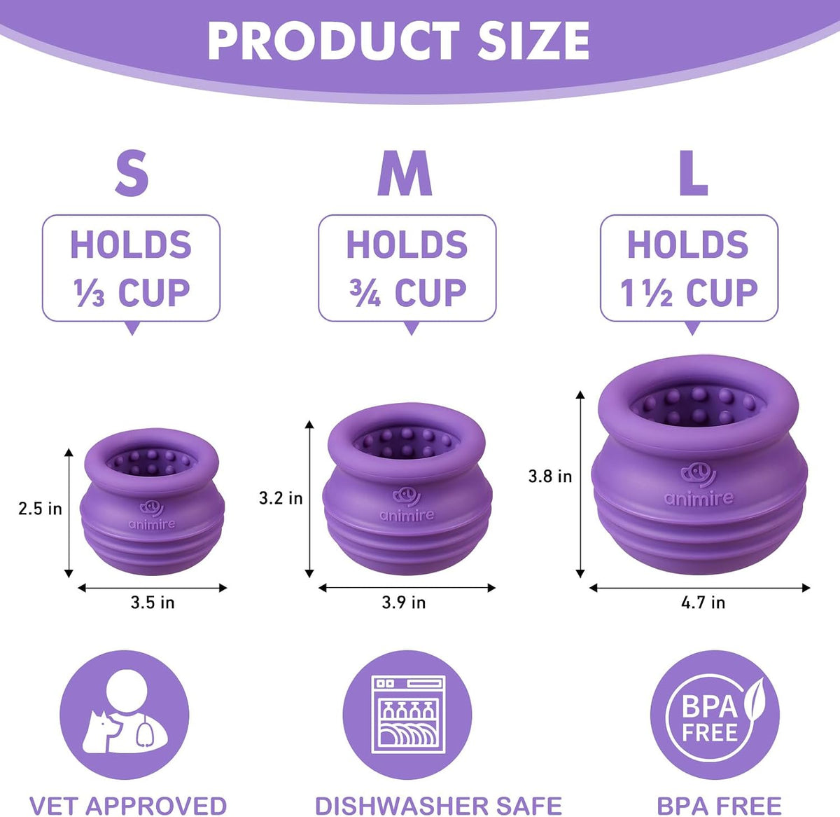 Treat Dispensing Dog Toy, Long-Lasting Interactive Puzzle Toys for Dogs, Stuffable Dog Enrichment Frozen Lick Treat Toy for Boredom, BPA Free Silicone Fetch Catch Chew Toy (Purple,S)