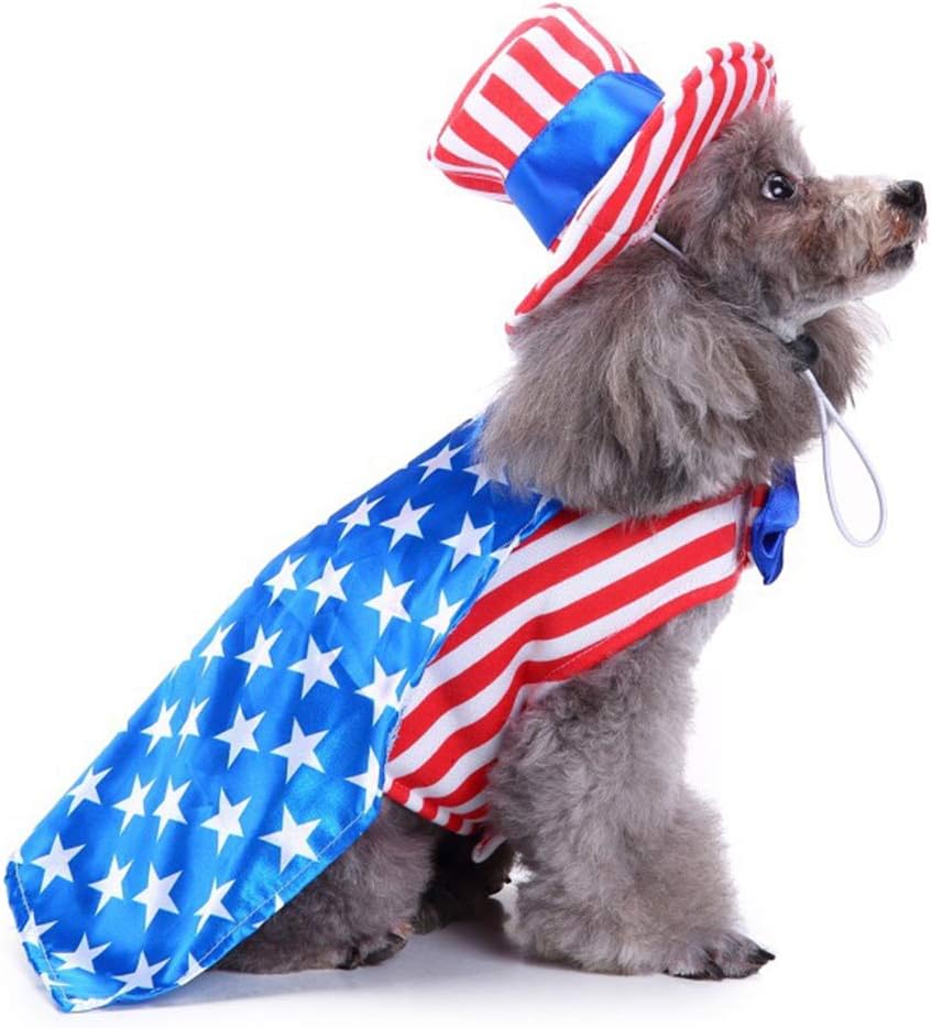 GabeFish Dog 4th of July Dress, Uncle Sam Costume for Pets, Cats Independence Day Clothes Apparel Boy Small