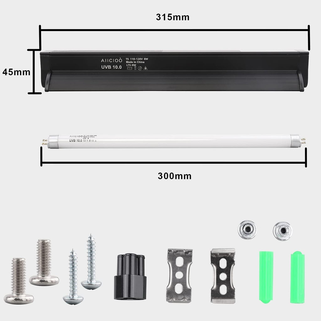 Aiicioo T5 UVB Lighting Combo Kit - 12" Light Fixture Desert 10.0 Terrarium Hood Light Fixture & High Output T5 HO UVB Bulb for Reptiles Chameleon Gecko (watts, 8)