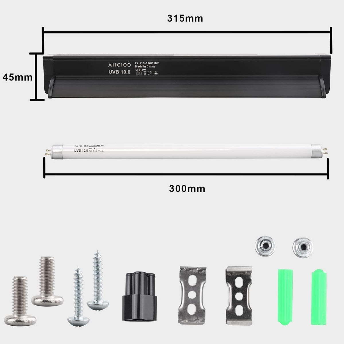 Aiicioo T5 UVB Lighting Combo Kit - 12" Light Fixture Desert 10.0 Terrarium Hood Light Fixture & High Output T5 HO UVB Bulb for Reptiles Chameleon Gecko (watts, 8)