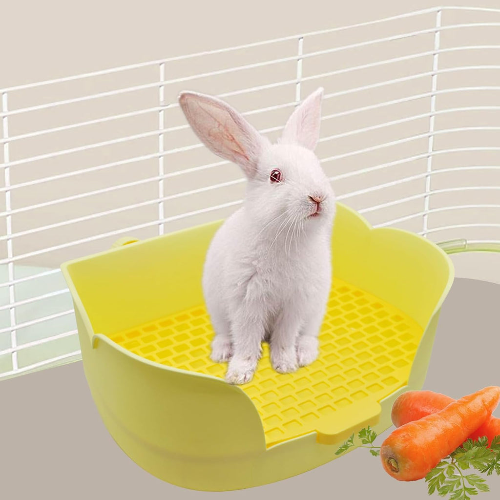 15.1"X11.0" Rabbit Litter Box,Plastic Square Rabbits Potty Trainer with Bigger Pan Bunny Corner Toilet Box with Small Animal Disposable Liner for Guinea Pigs Hamster Chinchilla(Yellow)