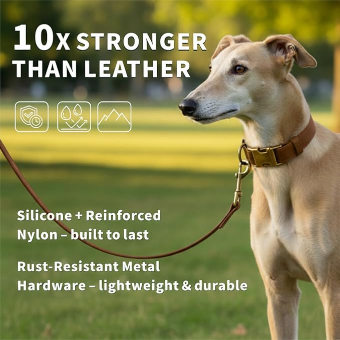 Dog Collar and Leash Set, Leather Silicone Waterproof Odor-Proof Dog Collar and - Image 2