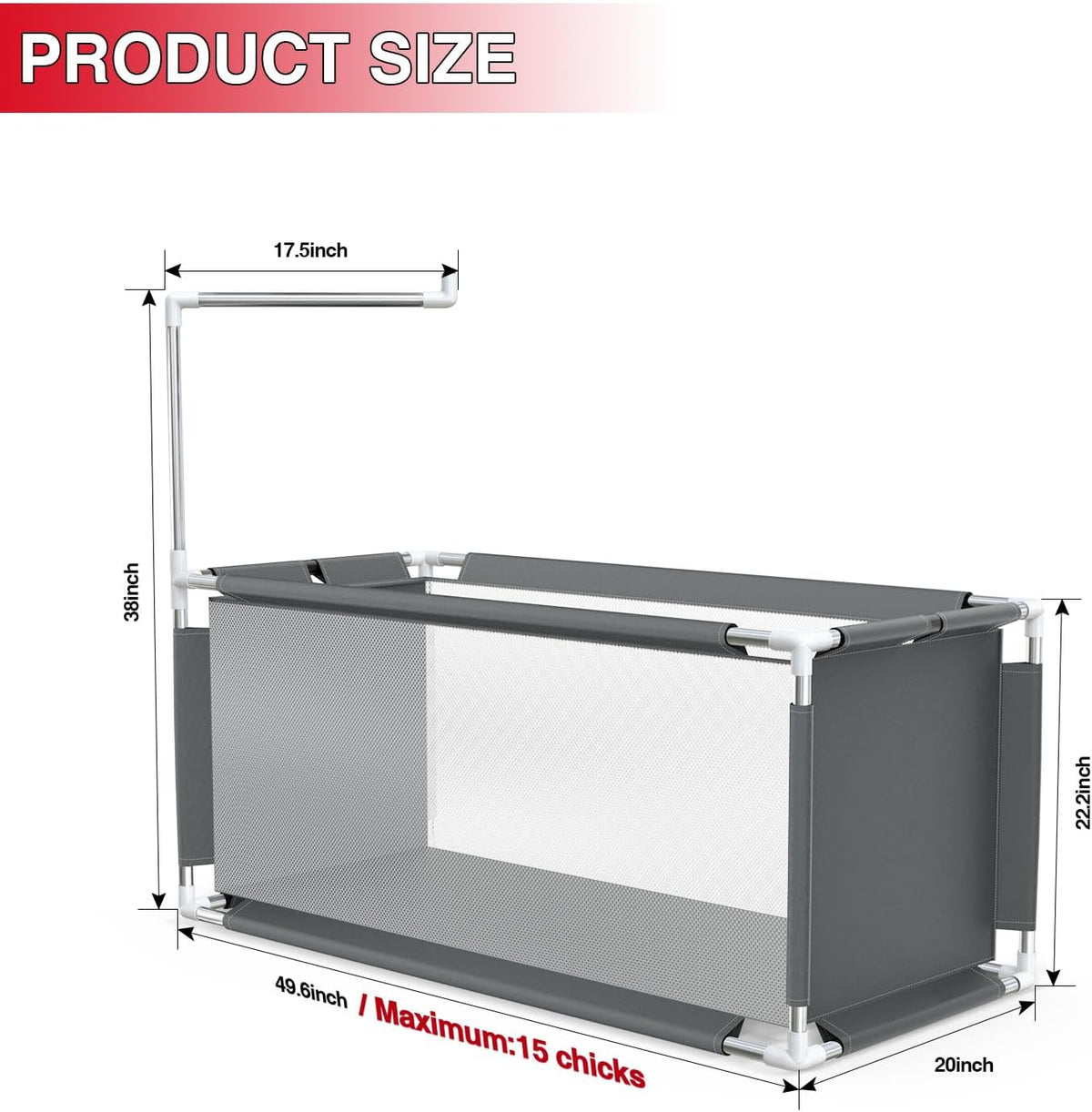 Chicken Brooder Box 10.6 cu ft (47.2" x 19.7" x 19.7") – Stainless Steel Frame & Waterproof Oxford Fabric, Portable Indoor Brooder for Up to 15 Baby Chicks, Ducklings, Quail, Easy Assembly