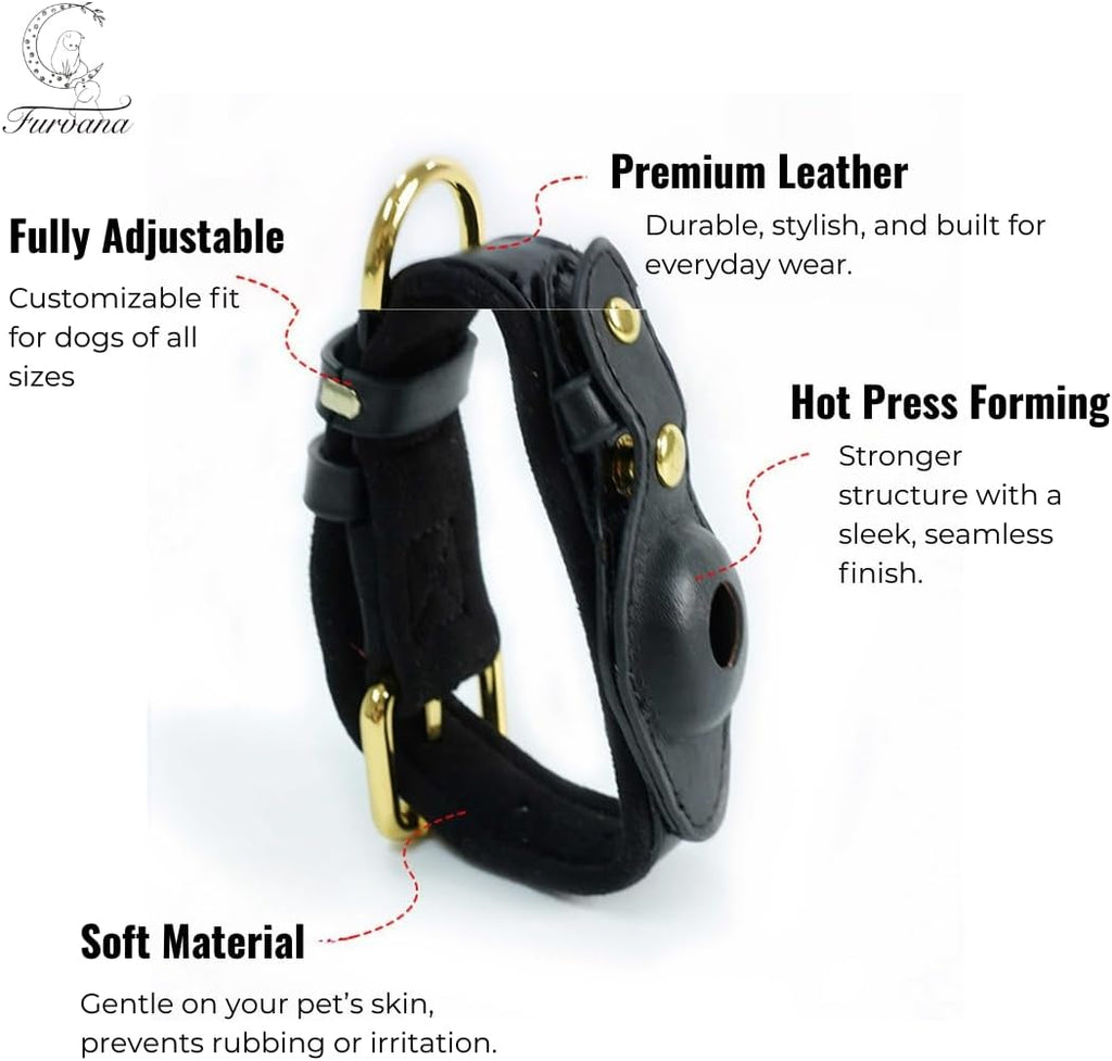 Genuine Leather Dog Collar with Smart Tag Holder Compatible with AirTag, Scratch-Resistant Finish, Microfiber Lining, Adjustable Design for All Breeds (Brown, Small: Width = 1.2"; Neck = 8" - 11")