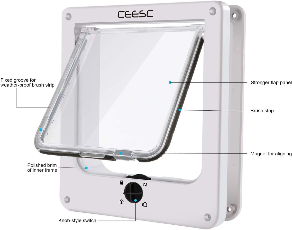 CEESC Medium Cat Door for Interior/Exterior, for Pets <15.75", White