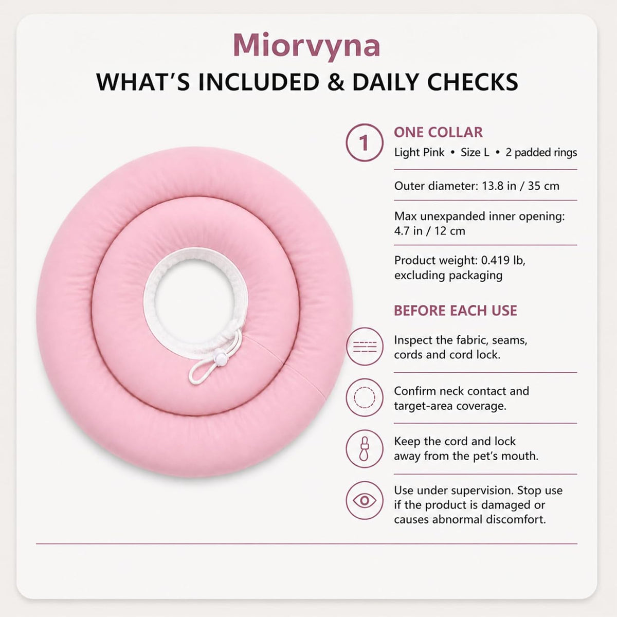 Soft Dog Cone Collar, Donut Recovery Post Surgery, Light Pink,L