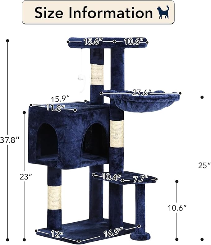 BestPet | 37" Cat Tree Tower | Navy Blue | Sturdy Multi-Level Cat Tree - Image 7