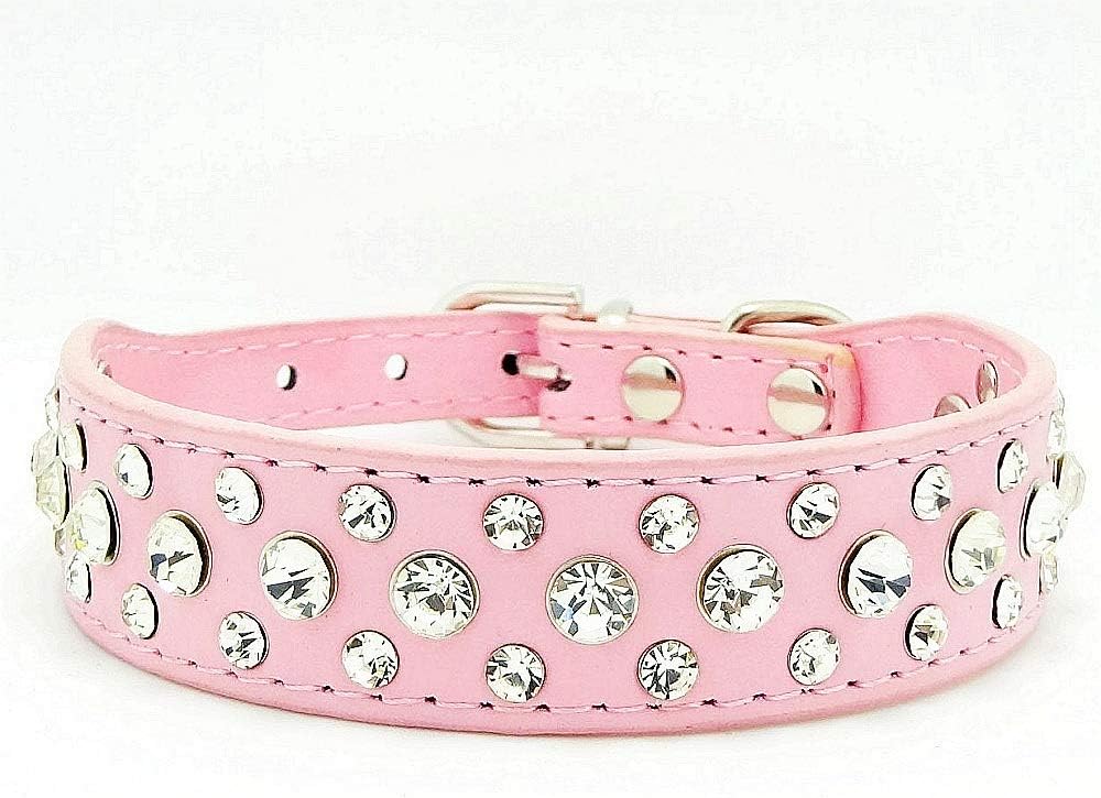 Bling Rhinestone PU Leather Crystal Diamond Pet Dog Cat Puppy Collar Black S M L XL(Red,M)