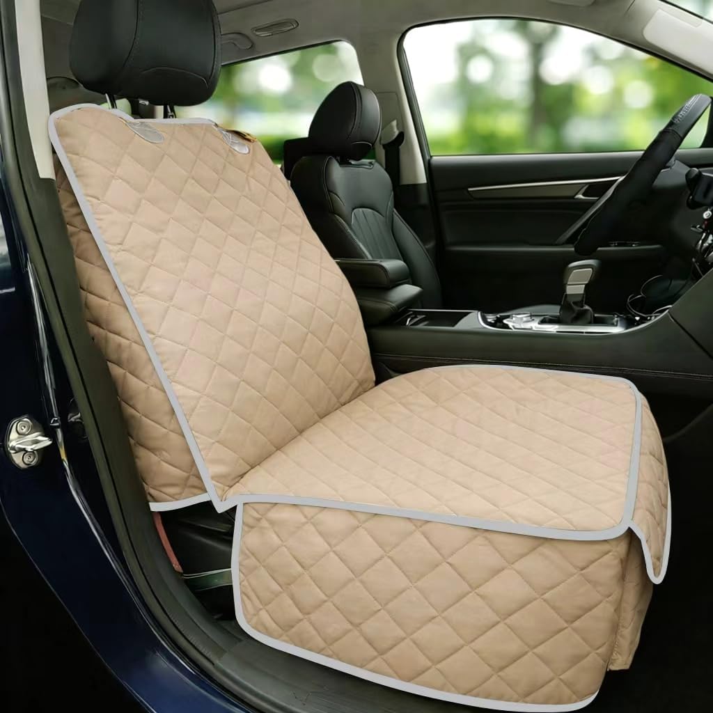 Bark Lover Car Seat Covers Front Seats,Car Seat Protector for Dogs,Scratch-Proof Dog Car Seat Cover,Universal Fit for Cars Trucks SUVs (Warm Beige,1 Pack)