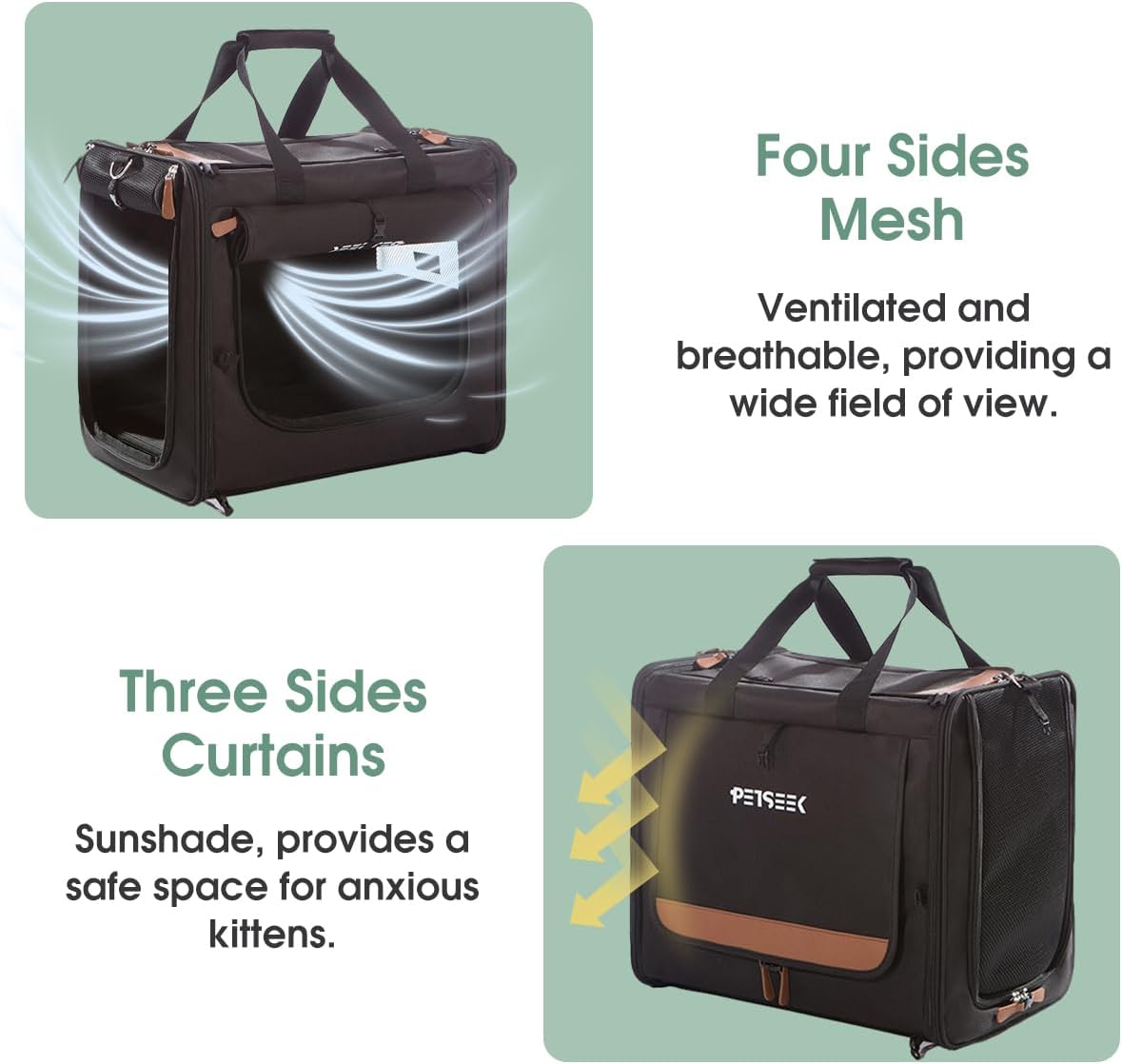 Large Cat Carrier for 2 Cats, Soft Sided Folding Pet Carrier with Litter Box, (16.5" x2) x12.6"x15.5" Dual Cabin with Zipper Locks, Comfortable Design for Travel