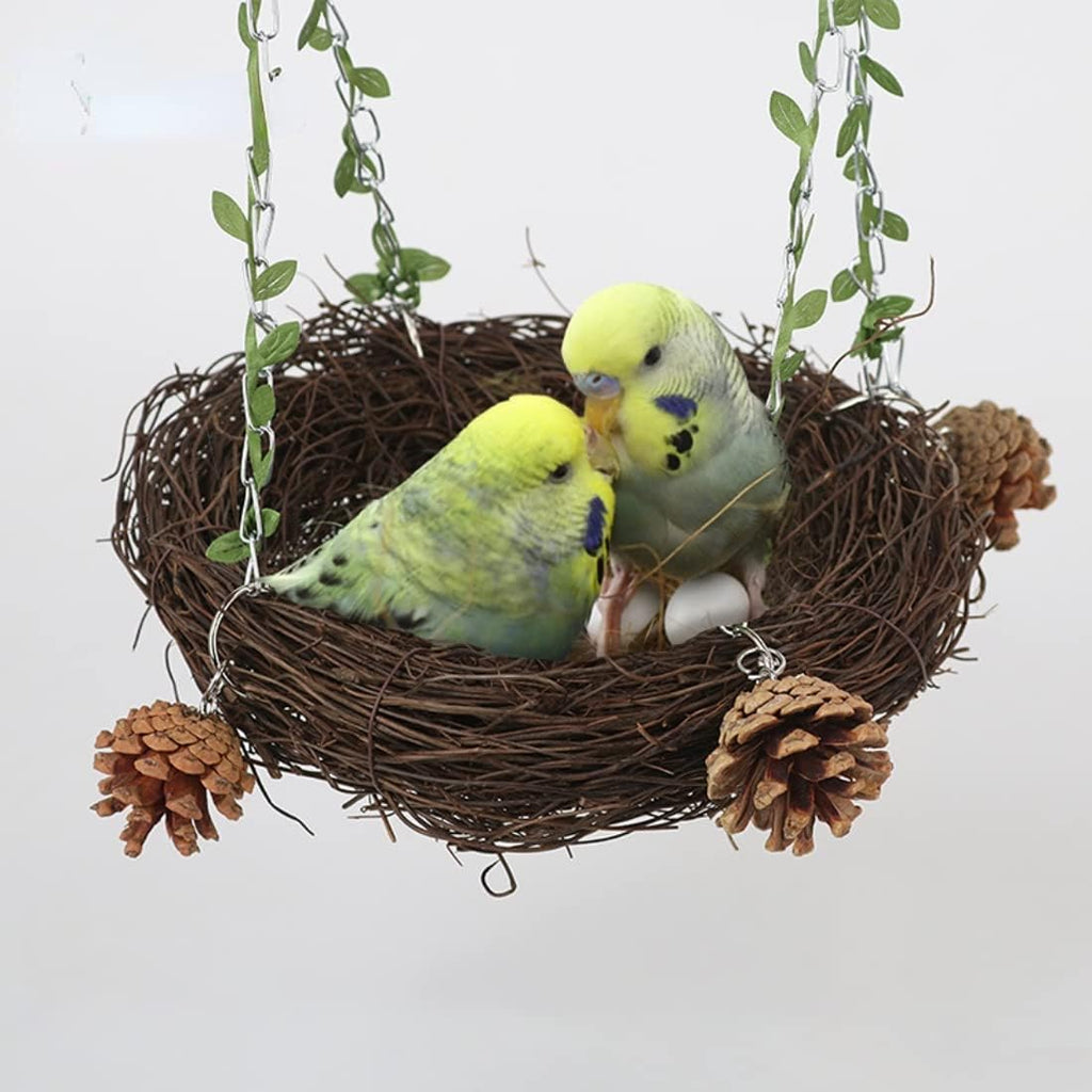 Natural Rattan Nest Small Medium Large Bird Swing for Parrot Parakeet Cockatiel Conure Cockatoo Macaw Amazon African Grey Lovebird Finch Canary Budgie Cage Perch Toy (Small)