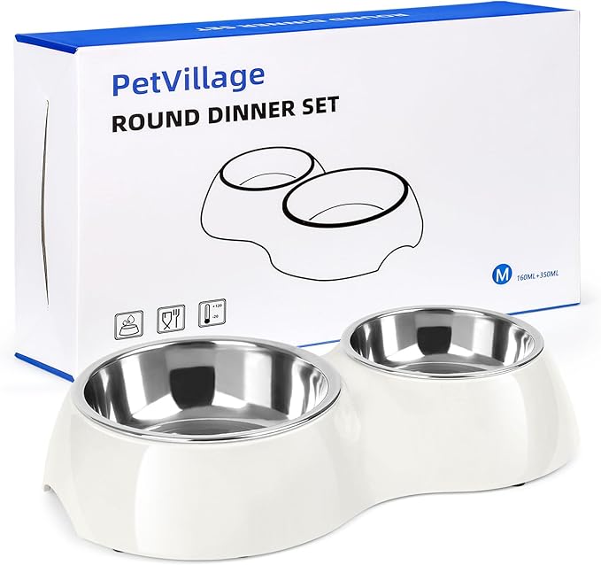 Double Dog Bowls Set – Non-Slip Pet Food & Water Dishes by Petvillage