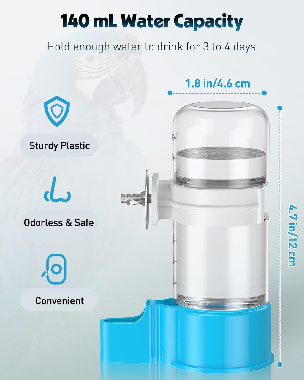 Pawfly 2 Pcs Bird Water Dispenser, Automatic Bird Water Feeder, Plastic Bird Cage Water Dispenser, Blue Parrot Waterer for Parakeet Cockatiel Budgie Lovebirds (Not Fit for Food Feeding)