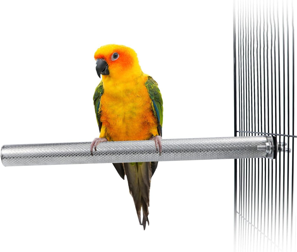Wontee Bird Perch Stand Stainless Steel Parrot Cage Perch Accessories for Parakeets Cockatiels Conures African Greys Macaws Amazon Parrots (L (11.8"x1")