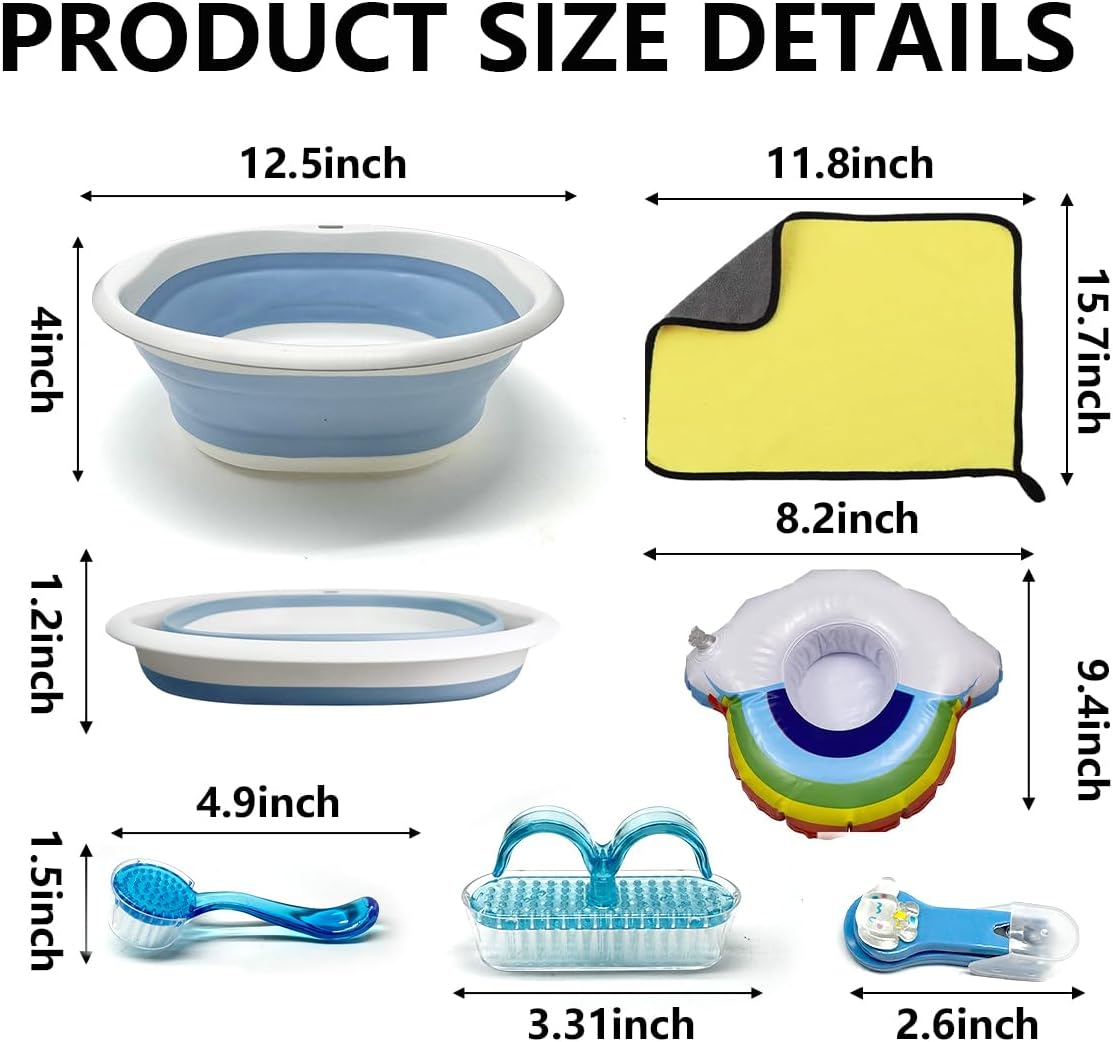7 Pcs Hedgehog Bath Supplies Kit, Small Animal Bath Supplies Include Bathtub, Nail Clippers, Cleaning Brushes, Towel, Swim Ring for Pet Hamster Hedgehog Guinea Pig Rabbit Cat Kitten