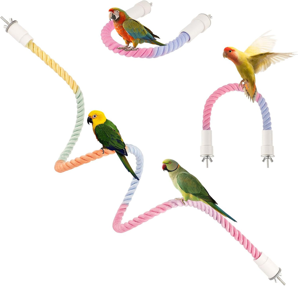 4Pcs Rope Perch for Bird Cages, Bendable Climbing Cotton Rope