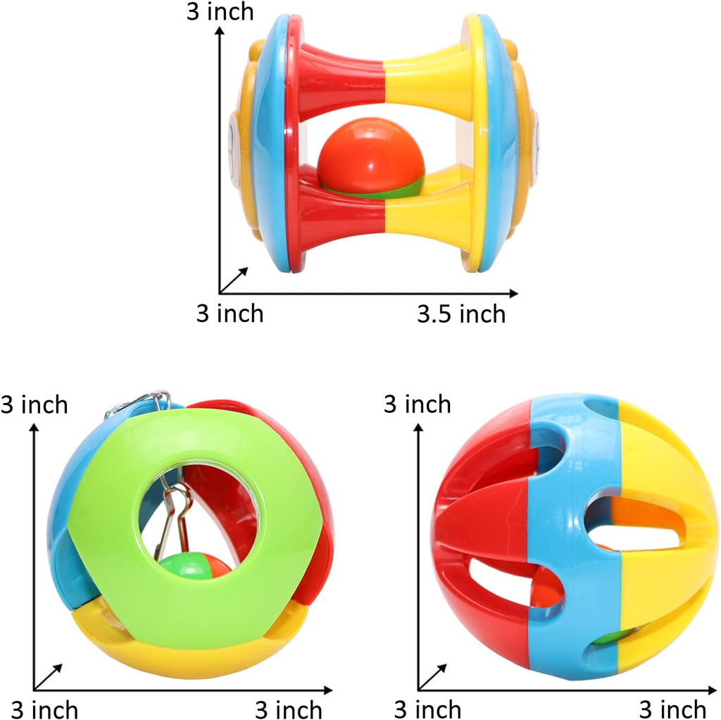 Wontee Bird Hanging Ball with Bell Colorful Chewing Treat Toy for Parrot Parakeet Cockatiel Conure Lovebird Dog Puppy Cat (3 PCS)