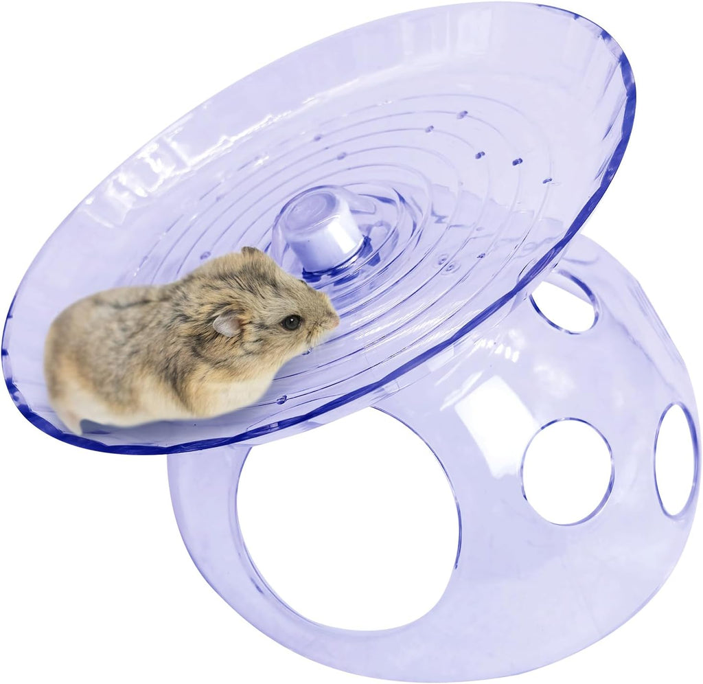Hamiledyi Hamster Flying Saucer with Hideout House Plastic Hamster Wheel Small Animal Silent Running Wheel Gerbil Exercise Wheel Toy for Mice, Hamster and Other Small Pets (7In, Blue)
