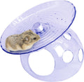Hamiledyi Hamster Flying Saucer with Hideout House Plastic Hamster Wheel Small Animal Silent Running Wheel Gerbil Exercise Wheel Toy for Mice, Hamster and Other Small Pets (7In, Blue)