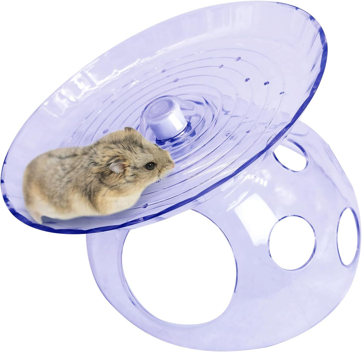 Hamiledyi Hamster Flying Saucer with Hideout House Plastic Hamster Wheel Small Animal Silent Running Wheel Gerbil Exercise Wheel Toy for Mice, Hamster and Other Small Pets (7In, Blue)