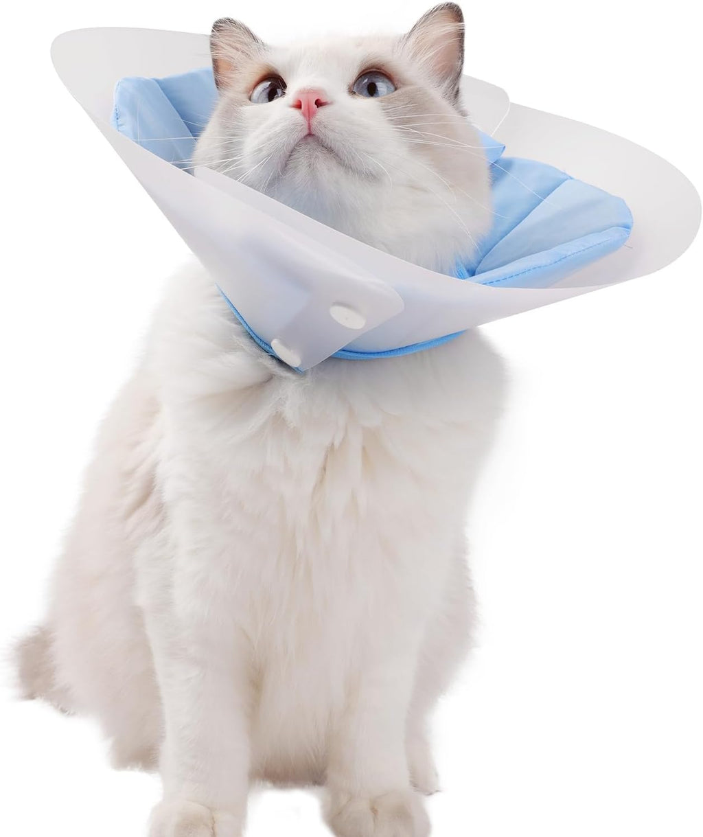 Dual Layer Cat Cone, Dual-Purpose Model Lightweight All-Around Protective Neck After Surgery E Collar to Wound (Blue S (4.7inch- 9.8inch))