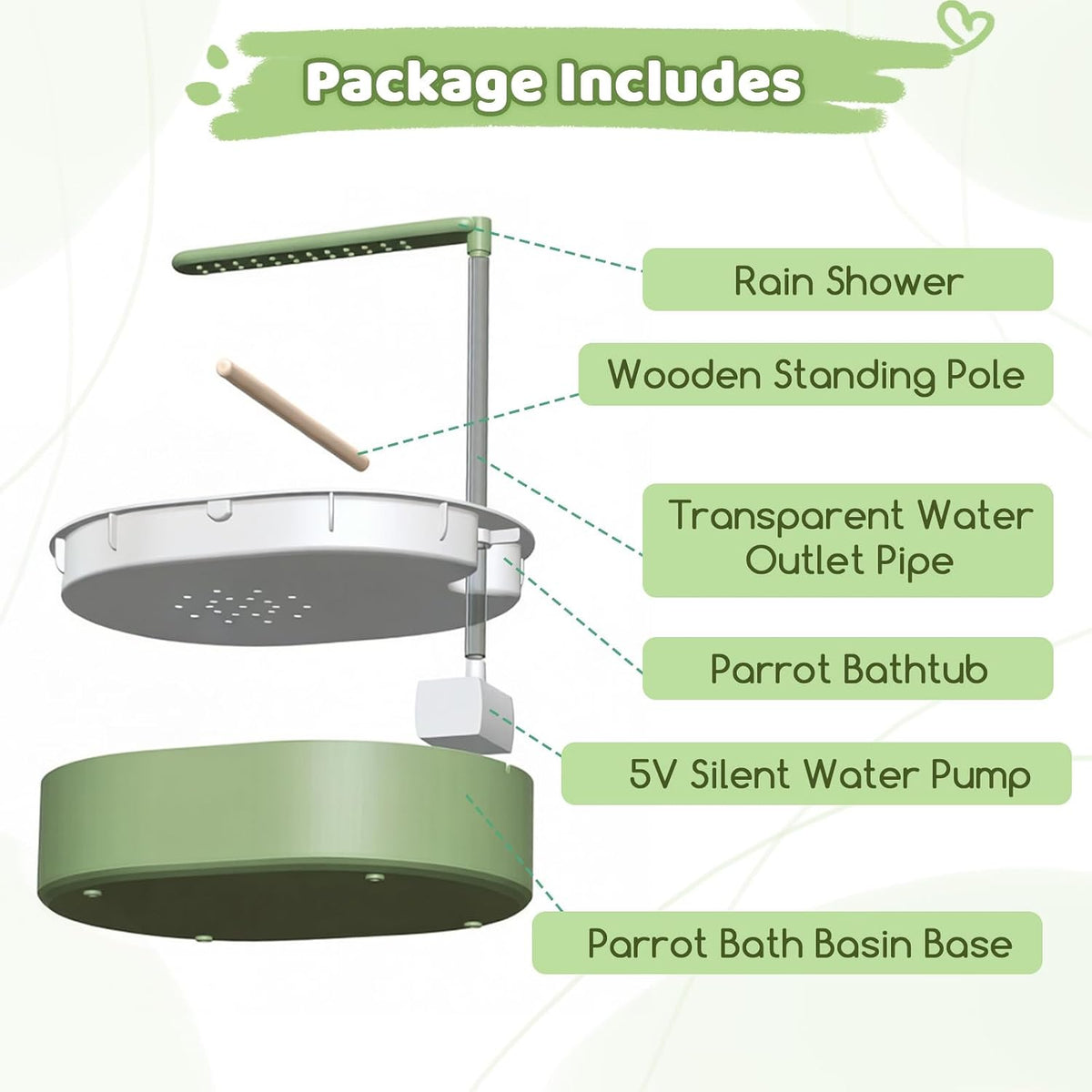 Bird Shower,USB Bird Bath for Parakeets,Cockatiels & Budgies - Automatic Circulating Bird Bath Fountain with Adjustable Flow