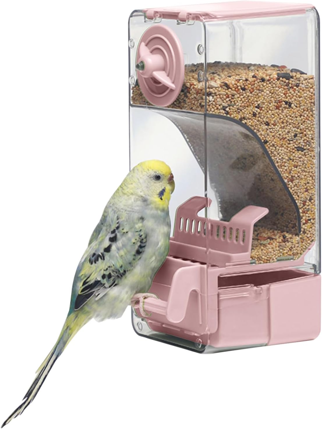 Automatic Bird Feeder, Bird Cage Feeder with Perch for Parakeet Canary Cockatiel Finch (Blue)