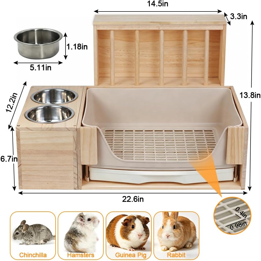 3-in-1 Rabbit Hay Feeder with Covered Hay Rack & Litter Box Drawer(Style 3)