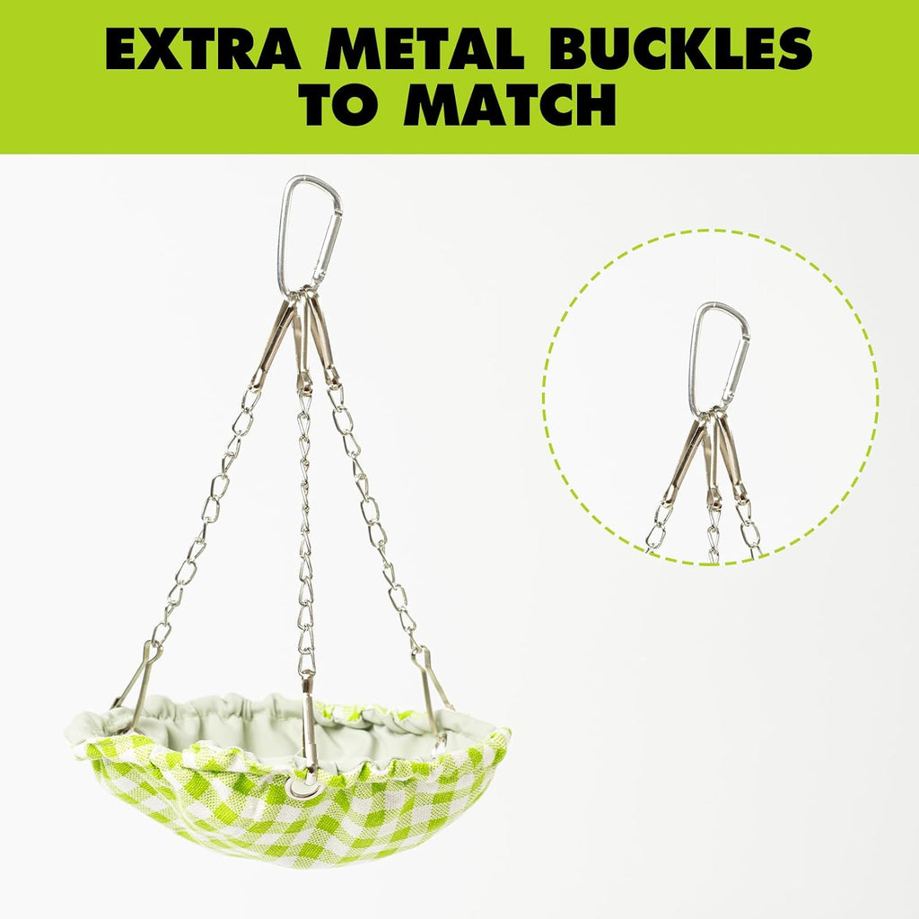 Hanging Bird Bed for Cage, Waterproof Plaid Bird Hammock, Swing Perch for Small Bird, Bird Cage Accessories, Hanging Swing Bed for Parrot, Parakeet, Canary (Green)