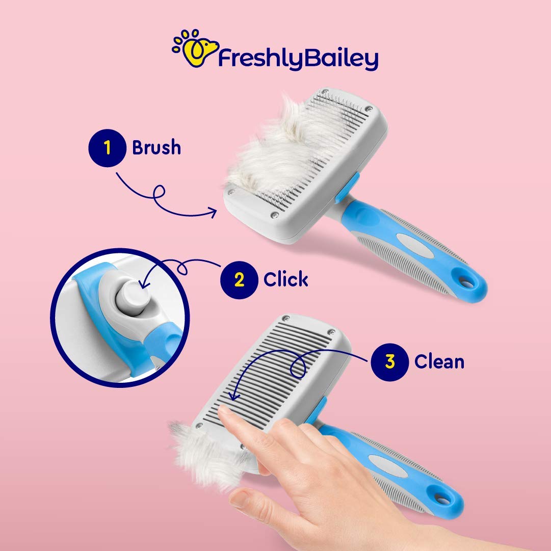 Self Cleaning Slicker Brush and Deshedding Tool For Short Haired Cats and Dogs