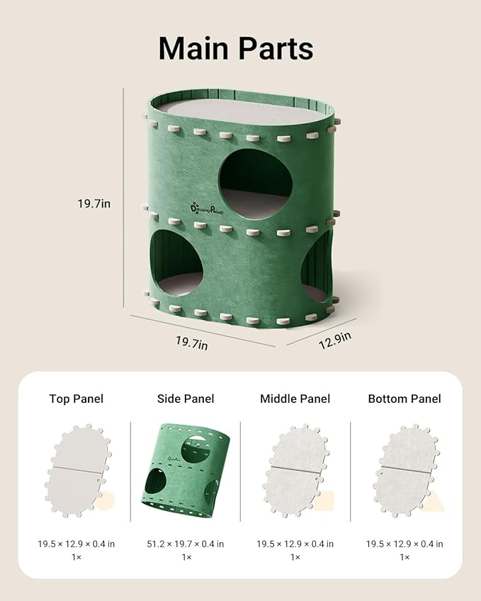DownyPaws Cat House for Indoor Cats, 2-Storey Foldable Cat Bed Cave, Felt Cats - Image 9