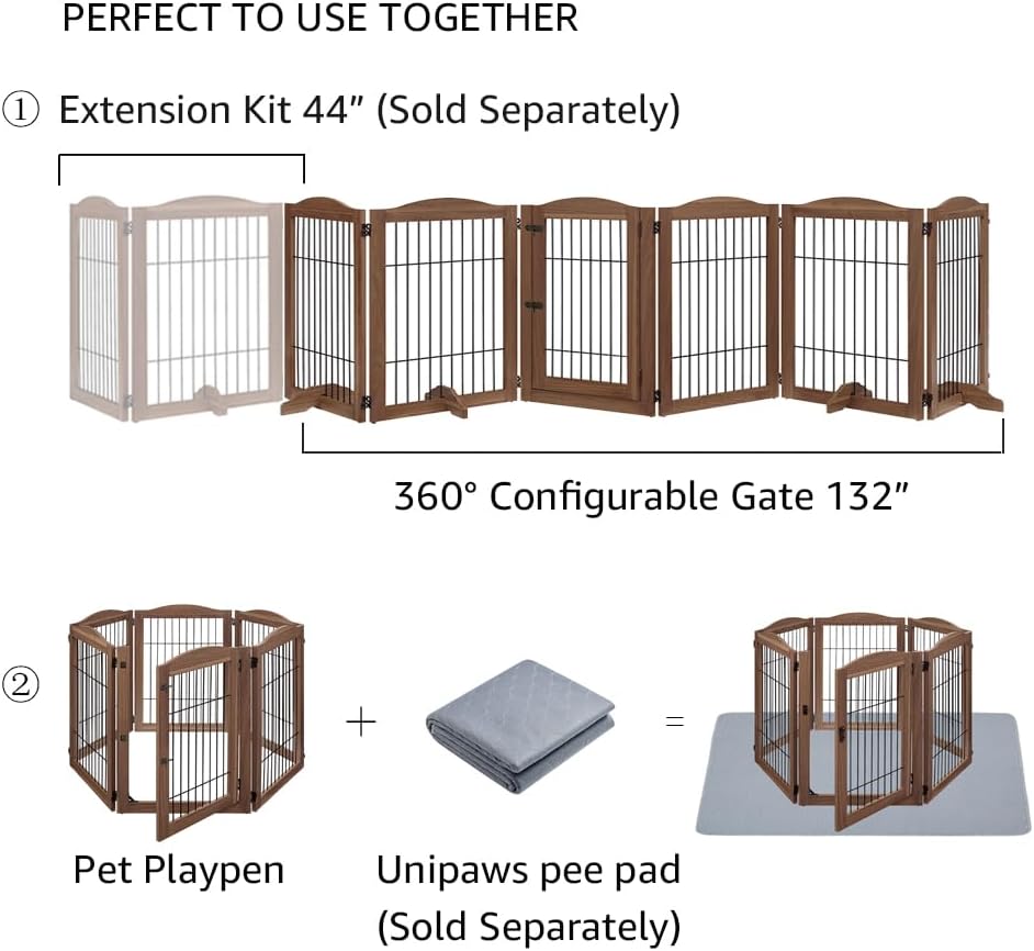 unipaws 132" Extra Wide Dog Gate and Pet Playpen with Walk Through Door