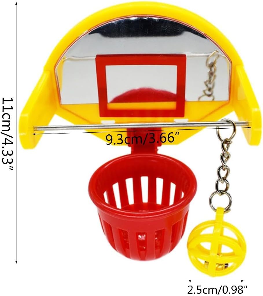 Bird Basketball Toy with Mirror Hanging Foraging Chew Ball Interactive Intelligence Training Toy for Budgies Parakeets Cockatiels Conure Easy to Install