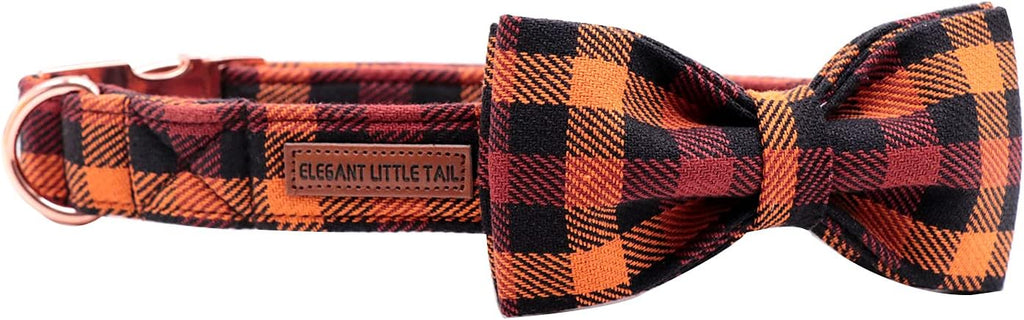 Fall Dog Collar with Bow, Black and Orange Print Fall Pet Collars Medium